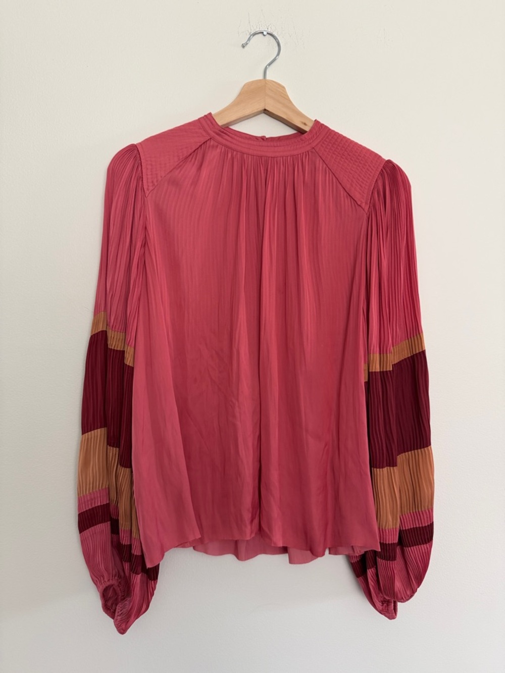 Ulla Johnson Dusty Rose Long-Sleeve Pleated Top Blouse